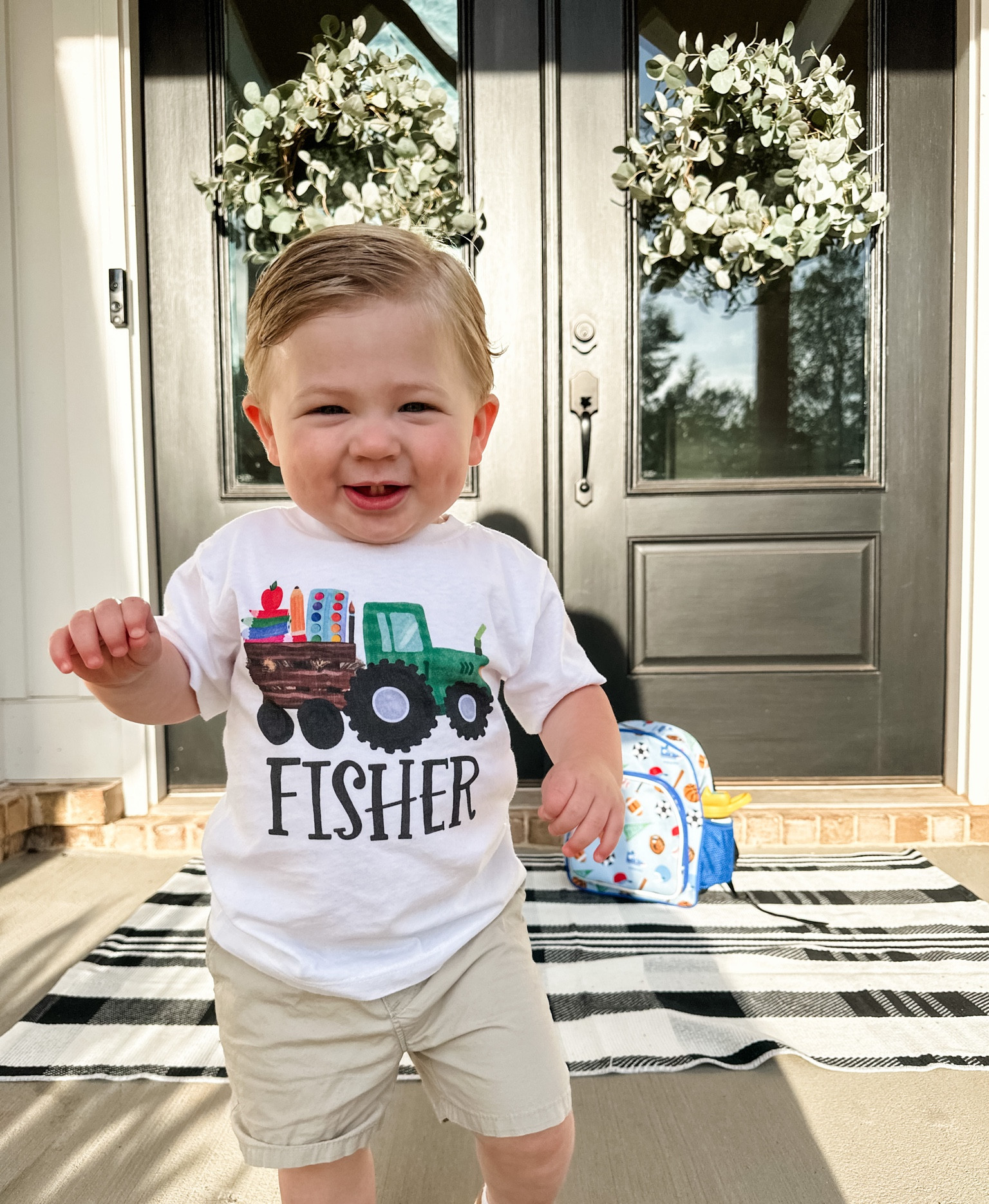 Cutest school shirt off of Etsy! 

Back to School shirt, tractor shirt, toddler outfit, toddler boy outfit. 