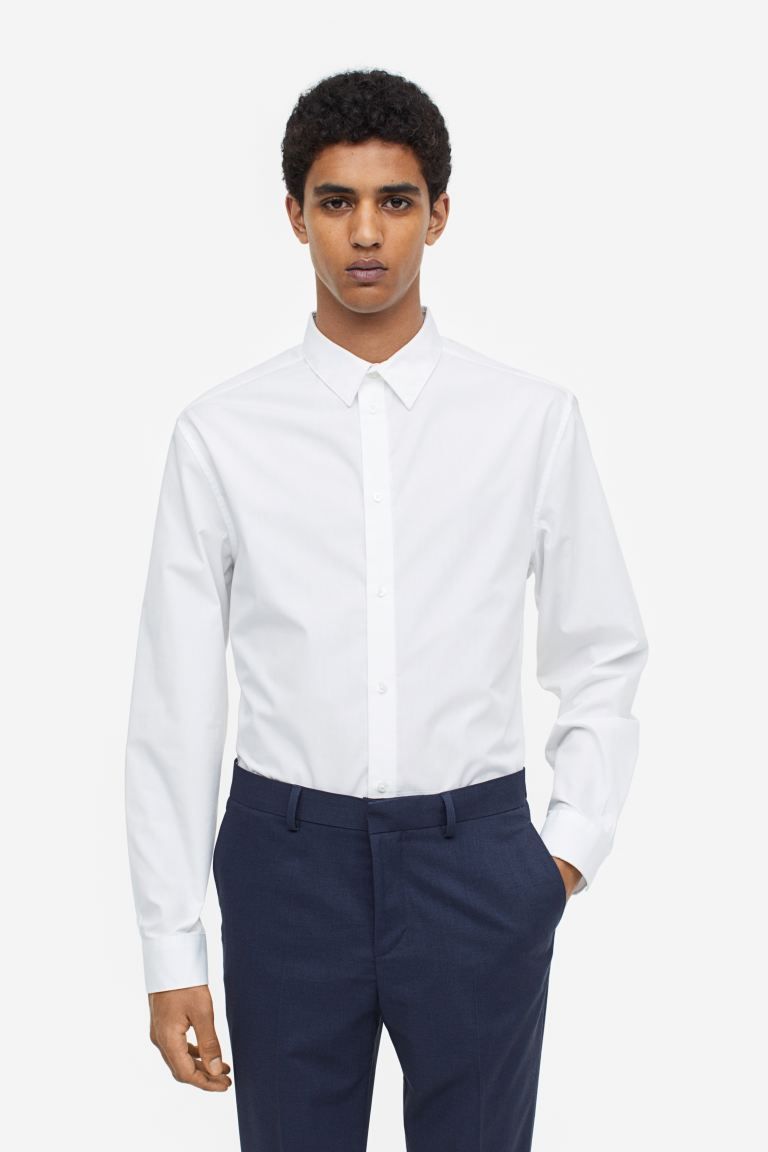 Slim Fit Easy-iron Shirt - White - Men | H&M US | H&M (US + CA)
