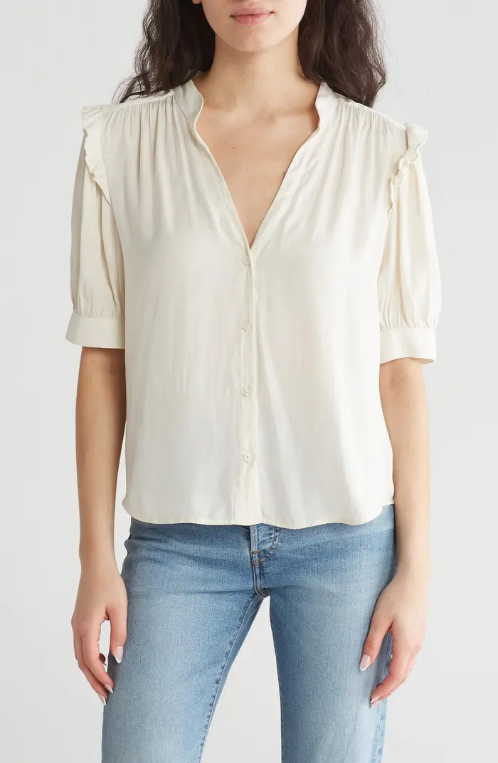 Ruffle Sleeve Split Neck Button-Up Top | Nordstrom Rack