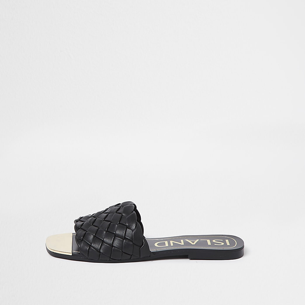 Black woven flat sandal | River Island (US)
