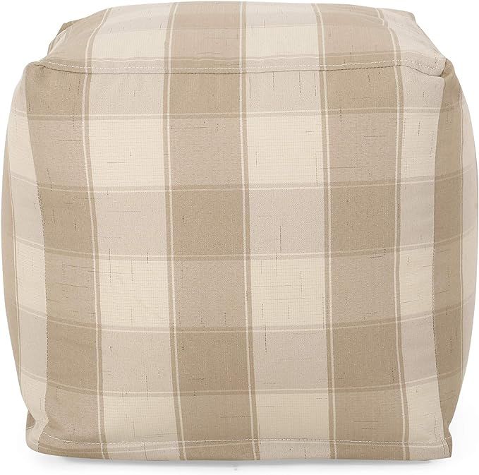Christopher Knight Home Jacqueline Modern Fabric Checkered Cube Pouf, Ivory + Tan | Amazon (US)