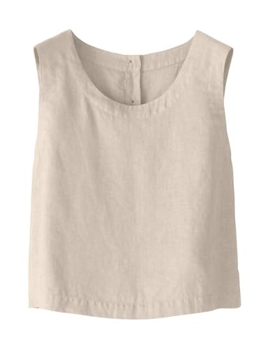 IDEALSANXUN Womens Linen Tank Tops Back Button Spring Summer Cute Sleeveless Tops | Amazon (US)