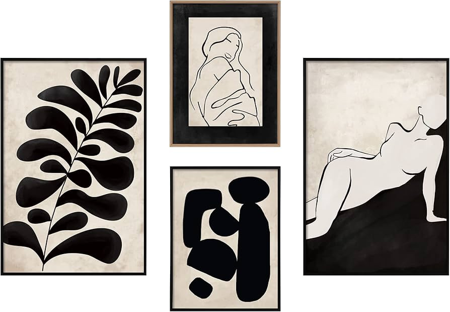 ArtbyHannah Black Framed Canvas Wall Art Set, Large Wall Art for Living Room, Black and Beige Min... | Amazon (US)