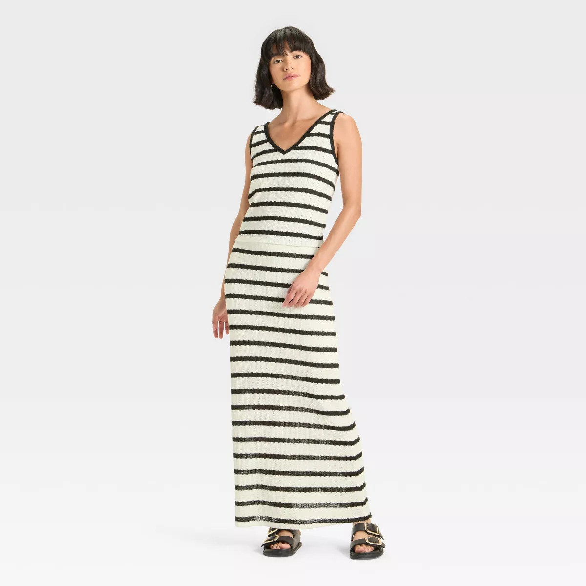 Women's Knit Openwork Maxi Sweater Skirt - Universal Thread™ Black/White Striped | Target