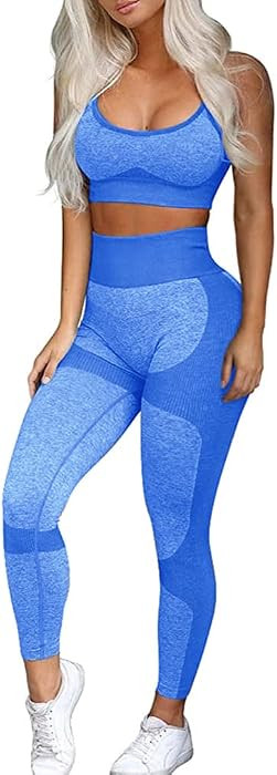 Women\u2019s Workout Sets 2 Piece - Seamless Yoga Leggings and Cross-Strap Sports Bra Gym Outfits... | Amazon (US)