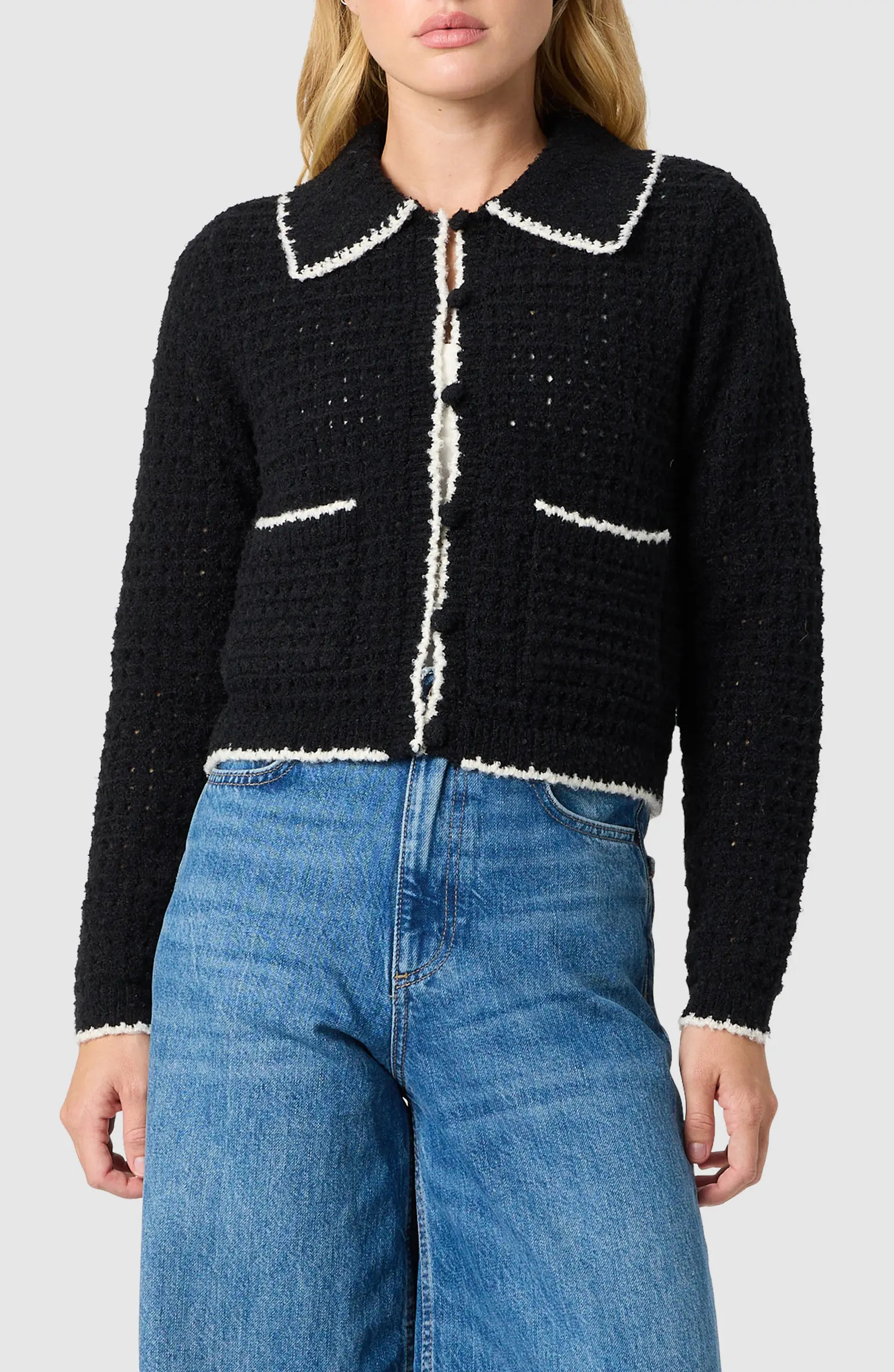 Contrast Trim Point Collar Cardigan | Nordstrom