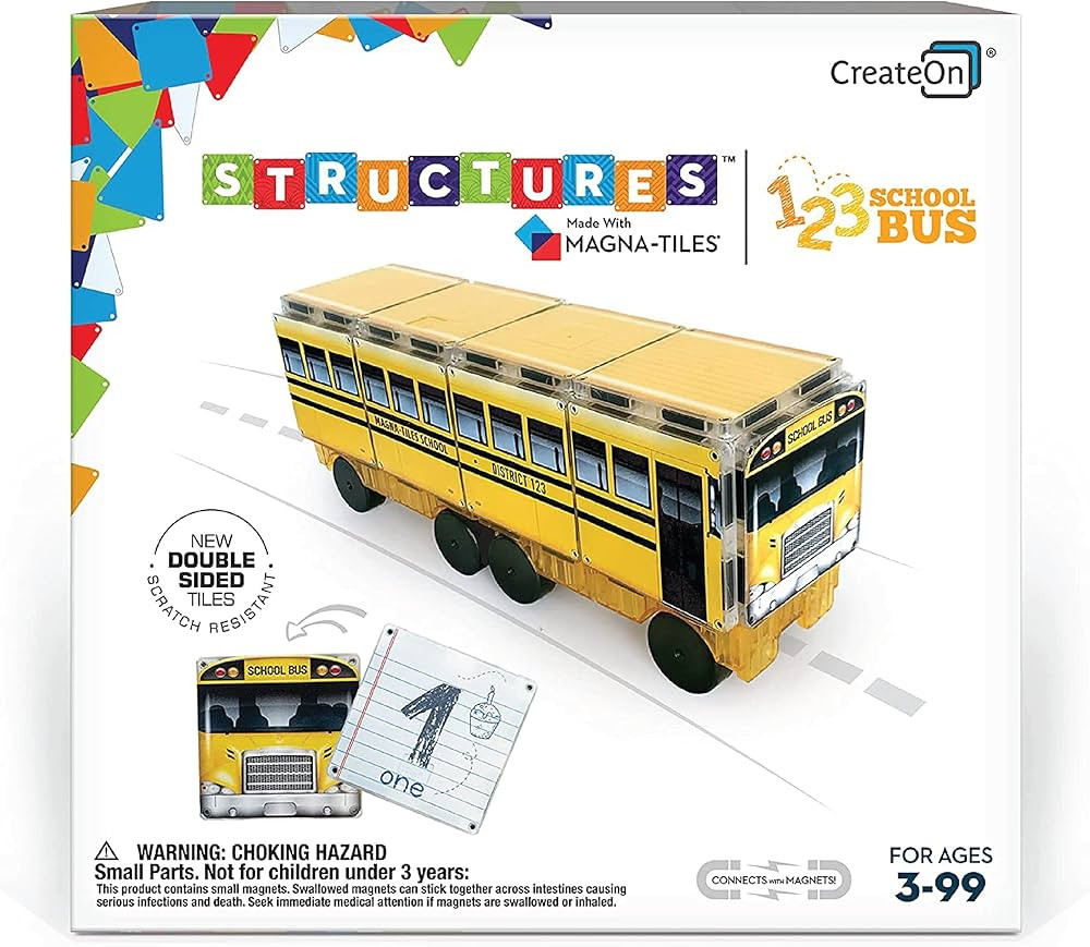 CreateOn Magna-Tiles Structure-Building Set for Kids, 123 School Bus Magnet Tiles, Magnetic Kids... | Amazon (US)