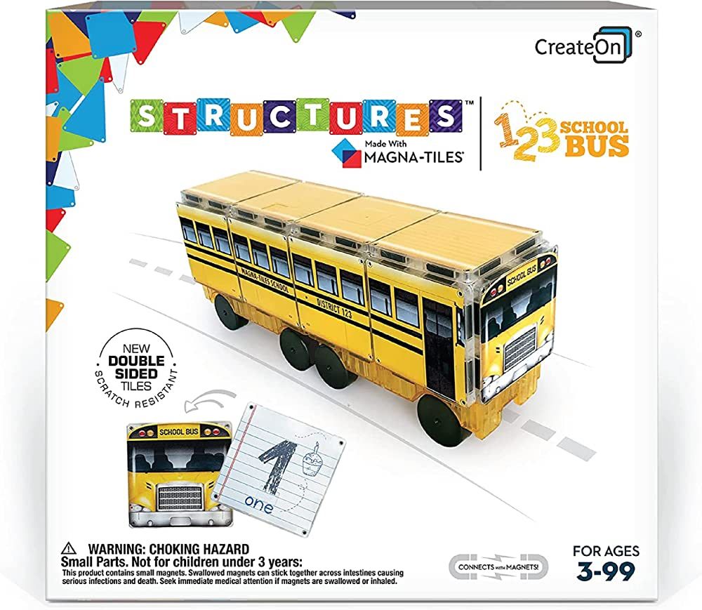 CreateOn Magna-Tiles Structure-Building Set for Kids, 123 School Bus Magnet Tiles, Magnetic Kids... | Amazon (US)