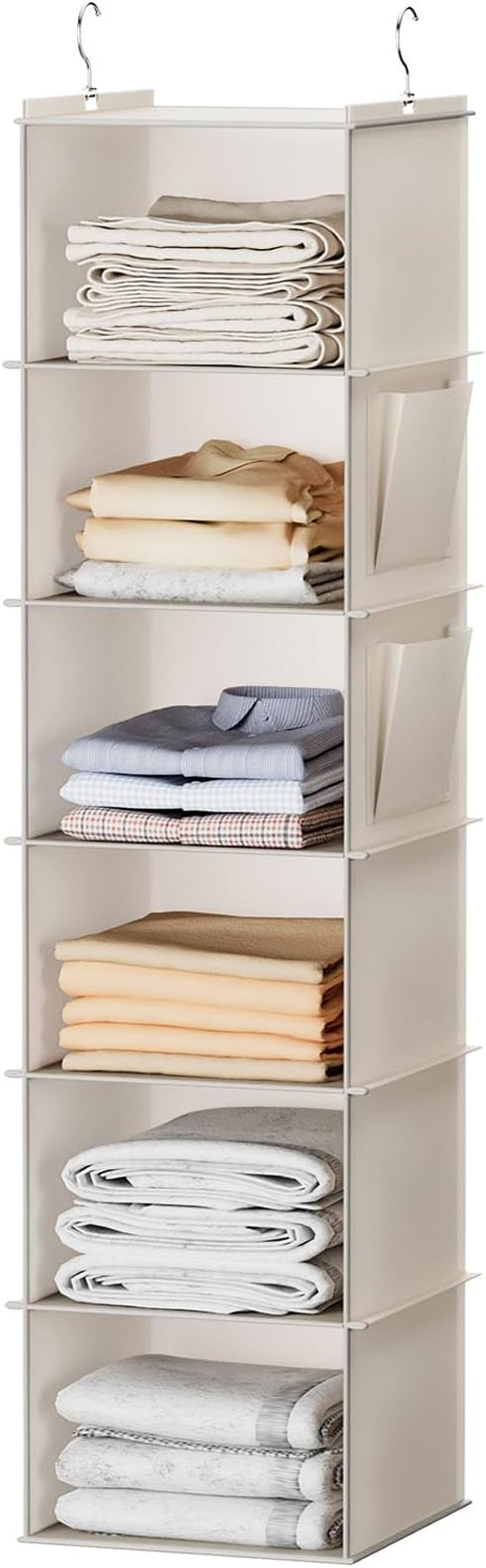 YOUDENOVA Hanging Closet Organizer, 6-Shelf Closet Hanging Storage with Side Pockets, Beige | Amazon (US)