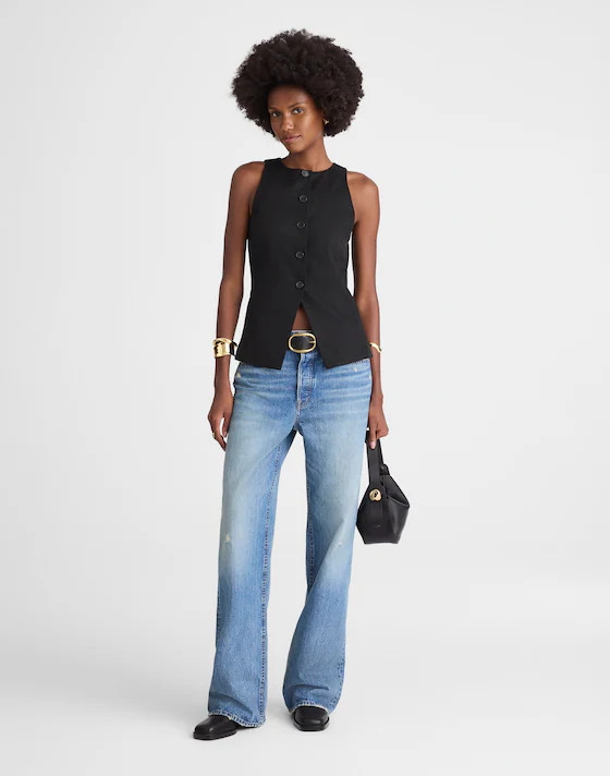 Crewneck Cutaway Vest in Drapey Twill | Madewell