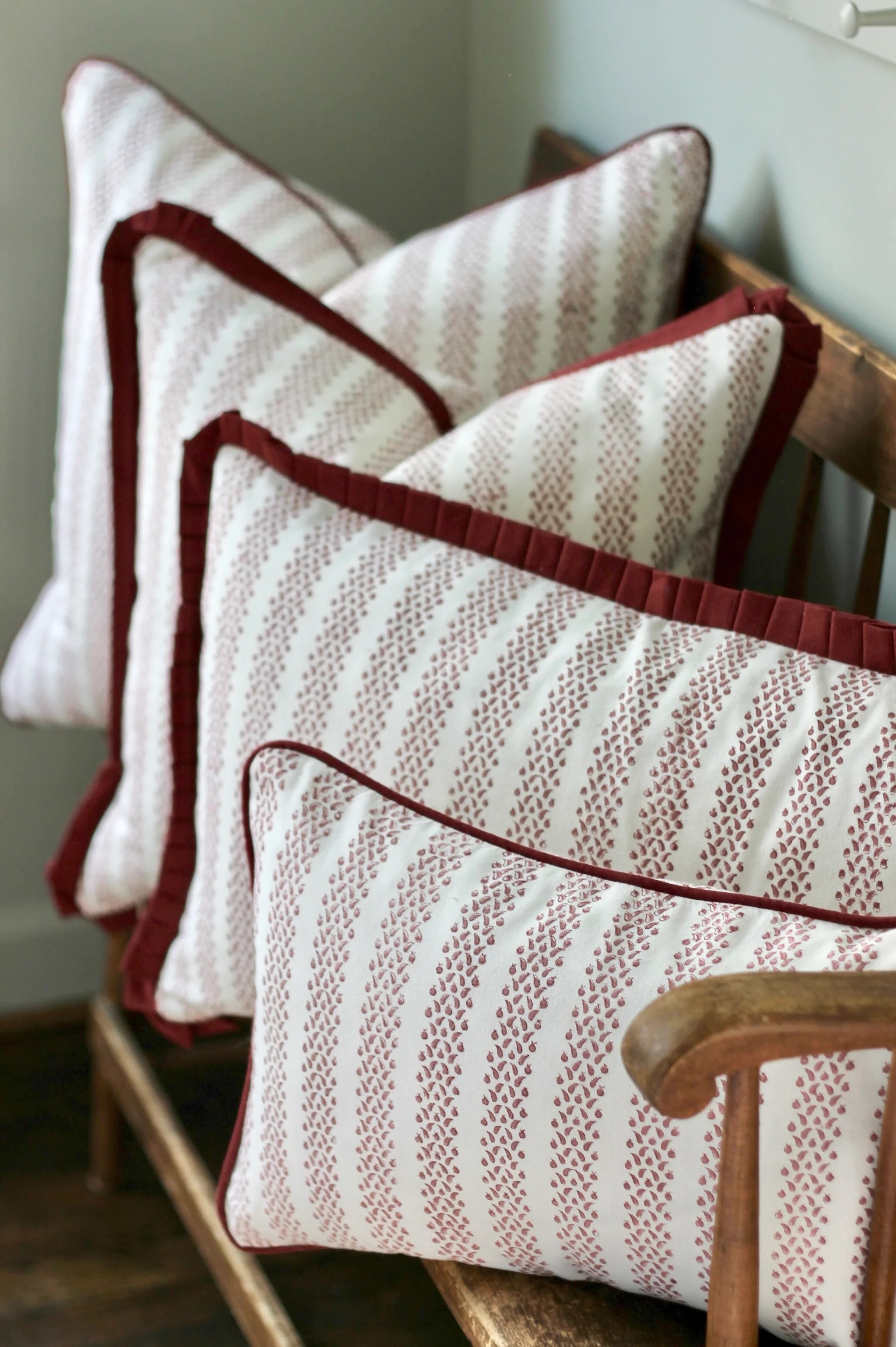 Berry Stripe in Red Pillow Covers | Red Trim | JSH Home Essentials