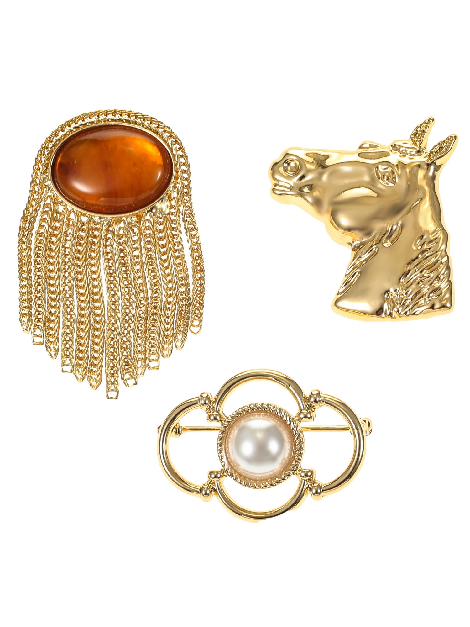 Time and Tru Goldtone Equestrian Motif Brooch/Pin Set, 3 Pieces | Walmart (US)