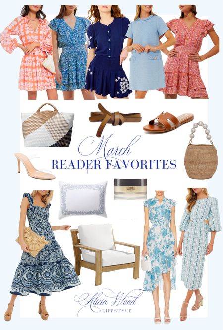 March Reader Favorites 

Tiger lily balloon sleeve dress 
Poupette blue mini dress
Cartolina linen shirt and blouse in ocean navy
Poupette Camila dress in orange hues
Tuckernuck light blue  Jackie mini dress 
Clear sandals
Pot de miel bucket bag with pearl handle 
 tuckernuck tan sandals 
Brochure Walker wrap belt 
Naghedi color block yore 
Sea by New York midi dress in blues 
Williams Sonoma chair 
Turquoise midis dress with flutter sleeve 
Turquoise stripe dress with cut outs 
Serena and Lily pillow 
Colleen Rothschild cleansing balm 


#LTKSeasonal #LTKstyletip #LTKover40