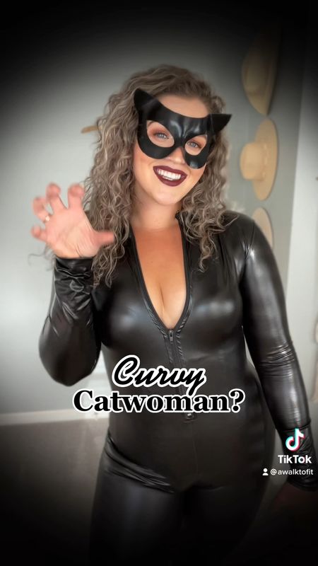 Curvy Catwoman 🦹🏻‍♀️🐈‍⬛ Amazon DIY Halloween Costume! 🖤
Leather suit: L/XL 
Boots: Fit wide calf and thick thighs when untied/loosened 
#halloween #costume #amazoncostume #catwoman #amazonfinds #leather #catwomancostume #curvycostumes #midsizecostumes #plussizecostumes #mask #boots #thighhighboots #widecalfboots #leatherboots 

#LTKHalloween #LTKSeasonal #LTKcurves