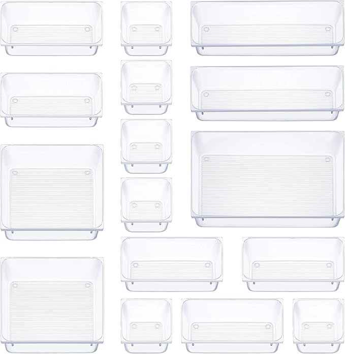 16 Pcs Drawer Organizer Set Dresser Desk Drawer Dividers - 5 Size Bathroom Vanity Cosmetic Makeup... | Amazon (US)