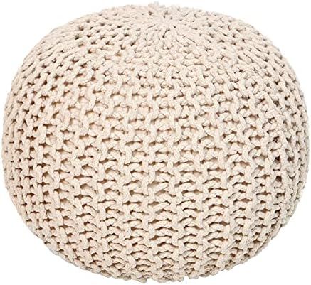 REDEARTH Round Pouf Foot Stool Bean Bag Ottoman - Knit Braided Cord Boho Pouffe Poof Accent Beanb... | Amazon (US)