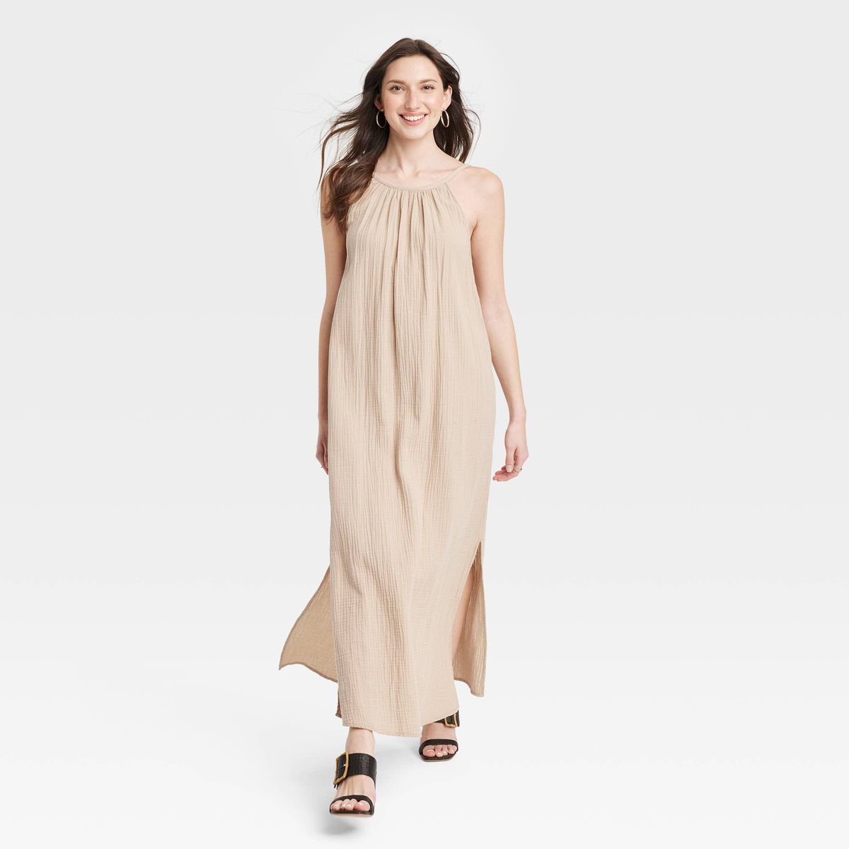 Women's Scoop Back Maxi Shift Dress - Universal Thread™ Tan XL | Target