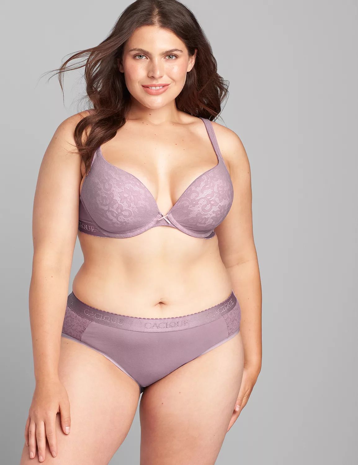 Lane Bryant Women's Cotton Boost Plunge Bra With Lace 40F Elderberry | Lane Bryant (US)