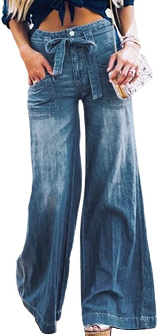 utcoco Women's Casual Loose Fit Palazzo Pants Hight Waisted Wide Leg Denim Jeans | Amazon (US)