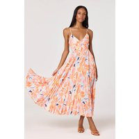 ASTR the Label | Blythe Floral Plisse Midi Dress in Orange blue floral | Size M | ASTR The Label (US)