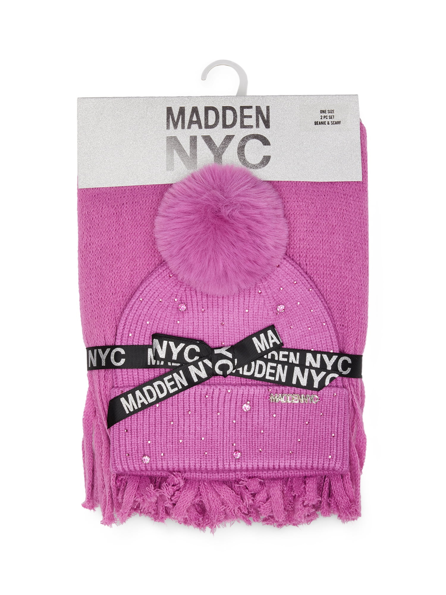 Madden NYC Women's Rhinestone Beanie and Scarf Gift Set, 2- Piece, Pink - Walmart.com | Walmart (US)