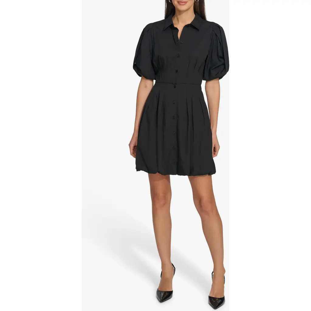 DKNY Puff Sleeve Mini Shirtdress in Black at Nordstrom, Size 2 | Nordstrom