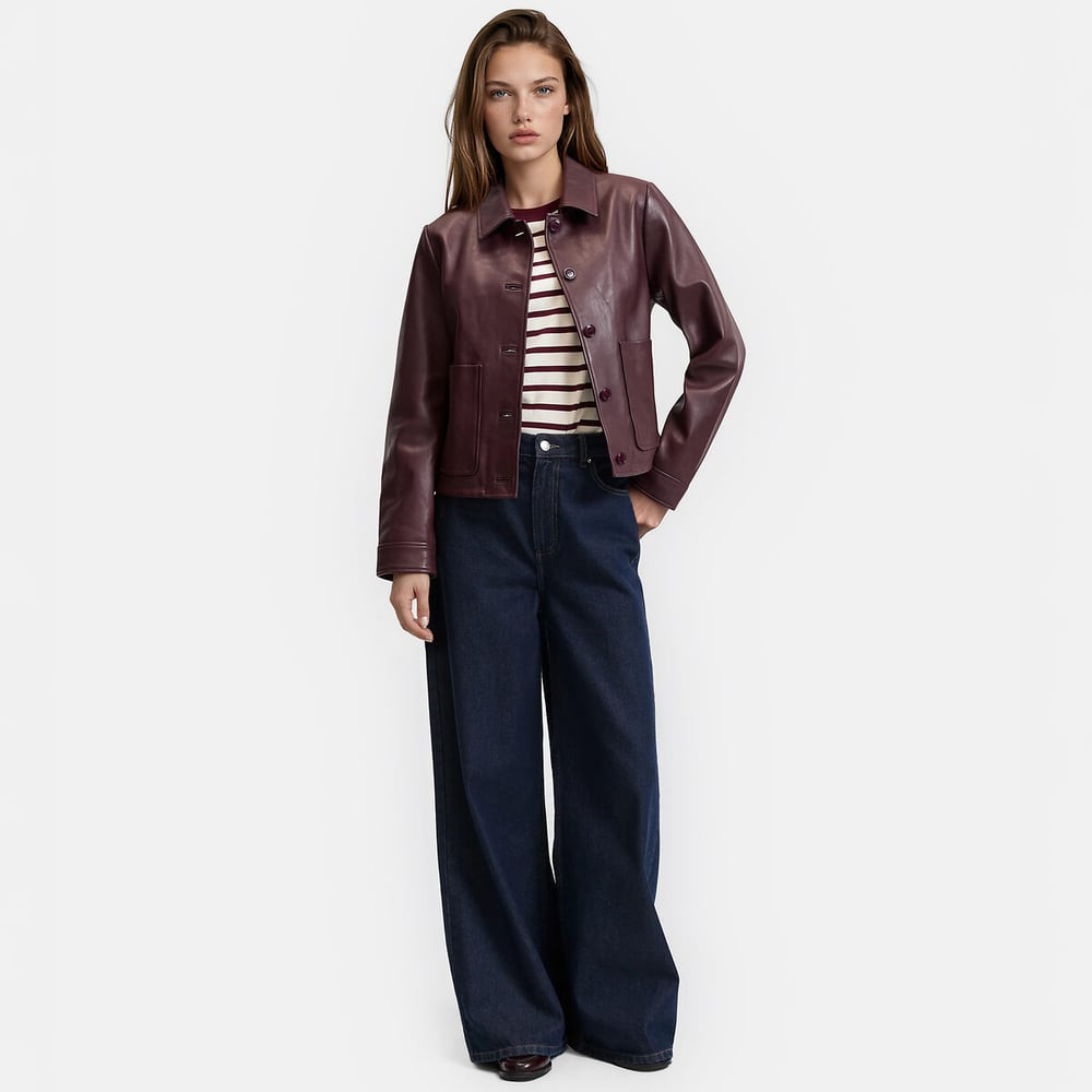 Abella Signature Short Buttoned Jacket in Leather | La Redoute (UK)