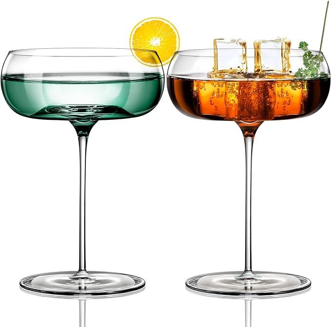 Coupe Cocktail Glass- Hand Blown Crystal Martini Glasses Set of 2, Round Champagne Coupe Glasses ... | Amazon (US)