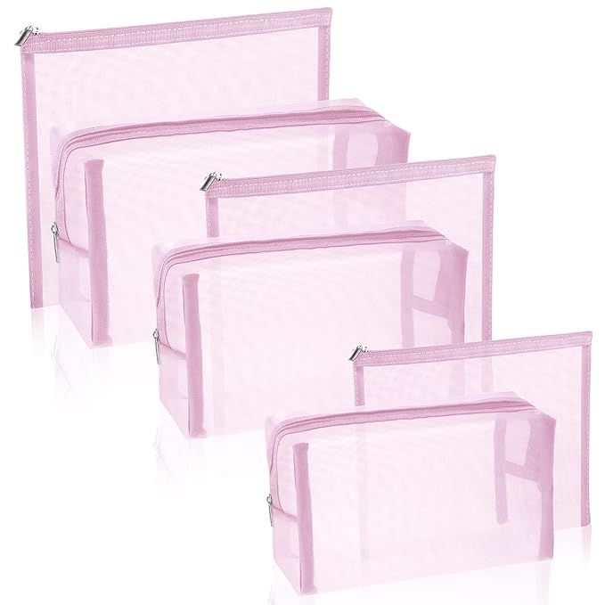 6 Pieces Mesh Makeup Bags Mesh Cosmetic Bag Portable Travel Organizing Zipper Pouch Toiletries Ma... | Amazon (US)
