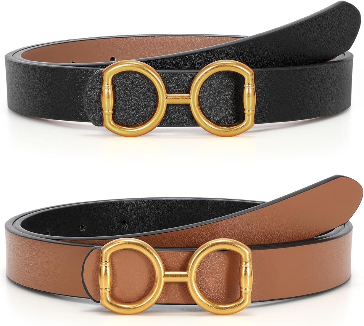 TRIWORKS Women Reversible Leather Belt for Jeans Pants,Fashion Gold Buckle Ladies Dress Belt | Amazon (US)