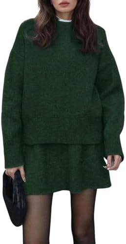 CHARTOU Women Sweater Skirt Sets 2 Pieces Outfits Loose Fit Pullover Sweater Knitted Mini Skirt | Amazon (US)