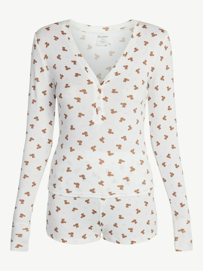 No Boundaries Giftable Henley Sleep Top and Shorts with Socks Set, 3-Piece, Women's | Walmart (US)