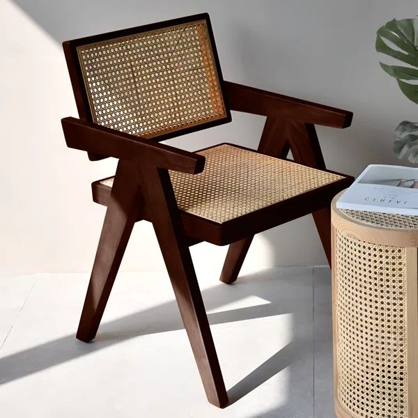 Estelline Solid Wood Rattan Armchair in Natural | Wayfair North America