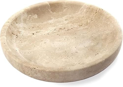 Round Travertine Tray for Jewelry, Marble Trinket Dish Tray, Nightstand Decor, Coaster, Soap Dish,Sponge Holder for Bathroom, Beige | Amazon (US)