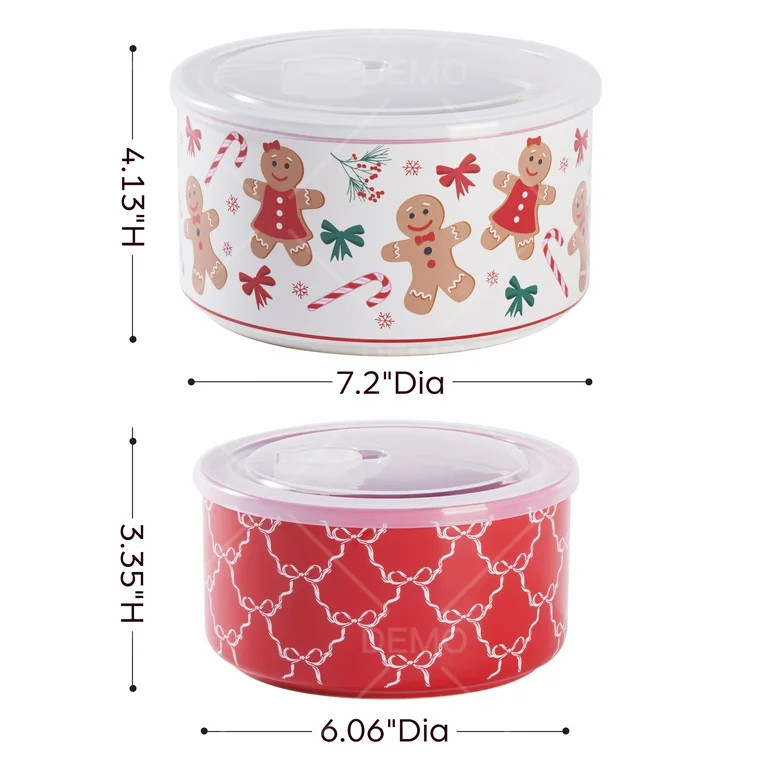 Holiday Time 4-Piece Gingerbread Glazed Ceramics Bake & Store Containers Set | Walmart (US)