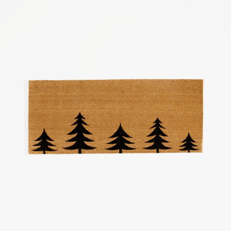 Winter Tree Line Black and Natural Holiday Doormat 24"x57" | Crate & Barrel | Crate & Barrel