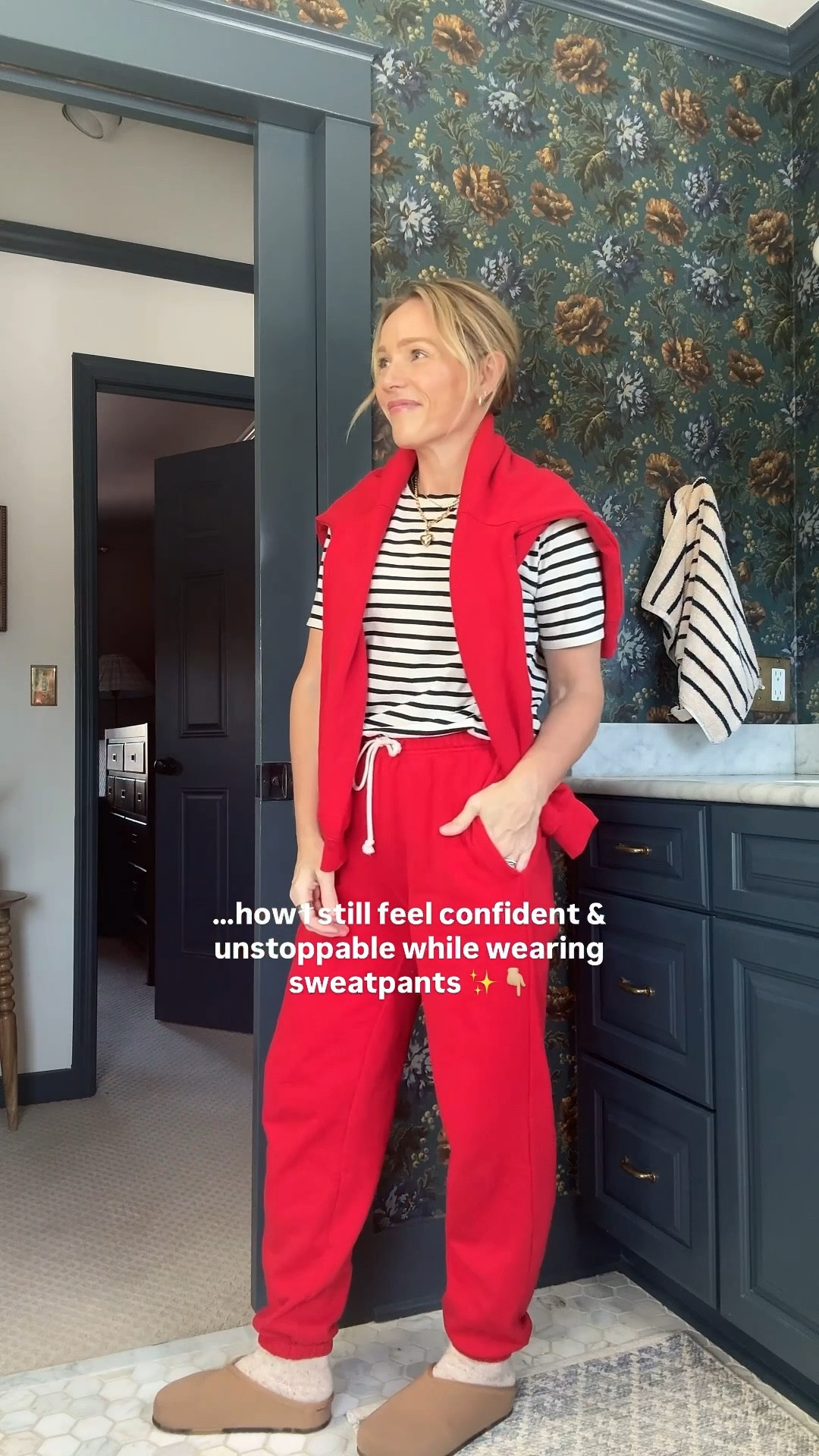 Wearing my regular size small in Z-supply boyfriend jogger, sweatshirt & kule stripe tee. Also linked favorite Madewell white tee, true to size. Roxanne Assoulin mini heart necklace can be worn at any length, dorsey lab diamond curve necklace, bauble bar birthstone huggie earrings and studs. Size down one in Rothy's Casual Clog, color is butternut ~ xo, Claire

#LTKSeasonal #LTKootd #LTKFindsUnder100