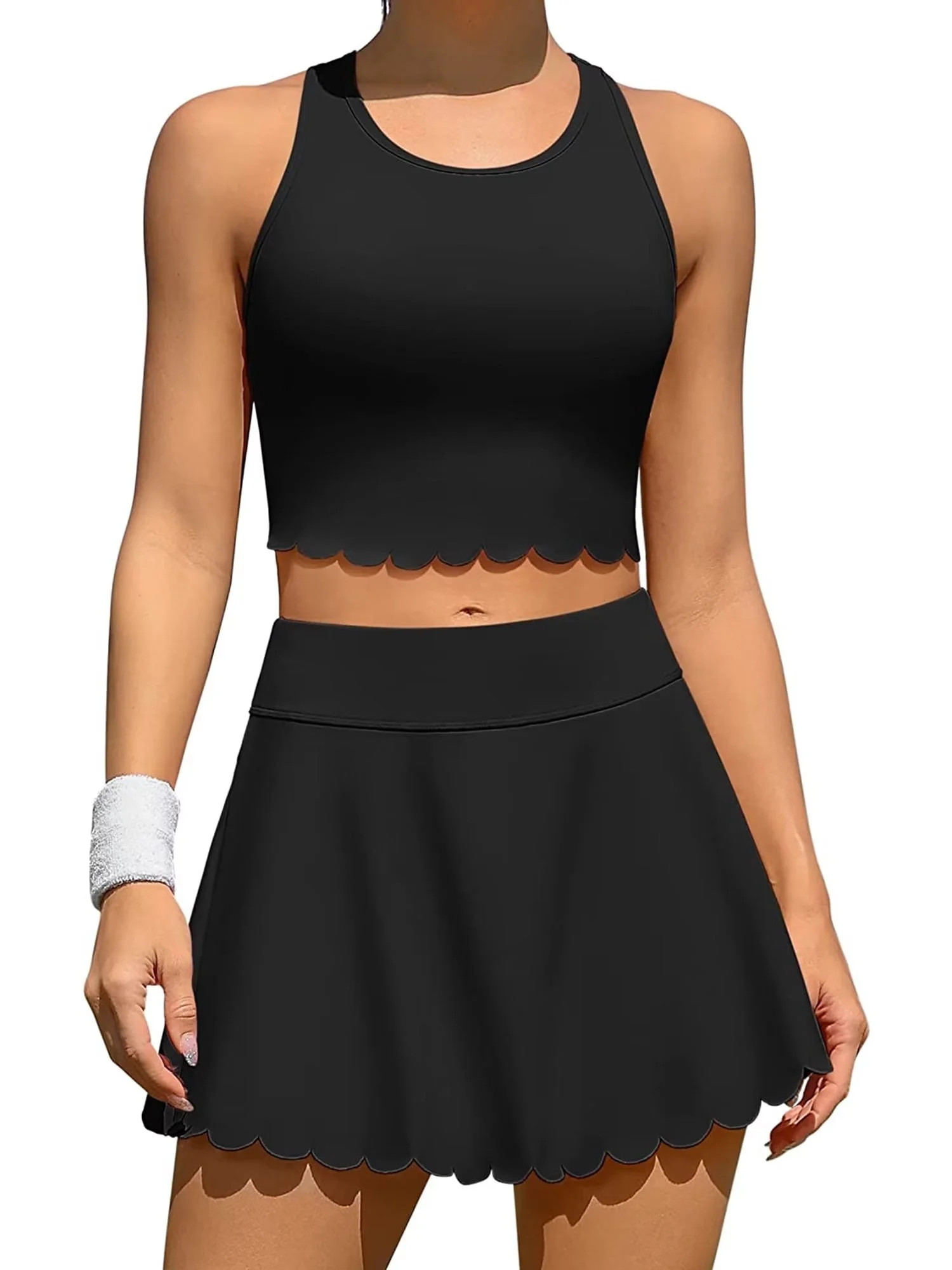 Charmo Womens 2 Piece Tennis Skirts Sets Athletic Dress with Bulit-in Shorts and Pockets | Walmart (US)