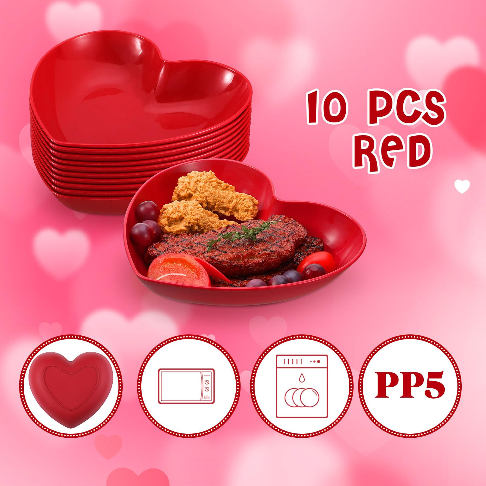 10 Pcs 8.5 Inch Red Heart Plates Valentines Day Plates Heart Shaped Plates Dessert Bowls Appetize... | Amazon (US)
