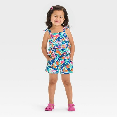 Toddler Girls' Tropical Gauze Set - Cat & Jack™ Turquoise Green 4T | Target