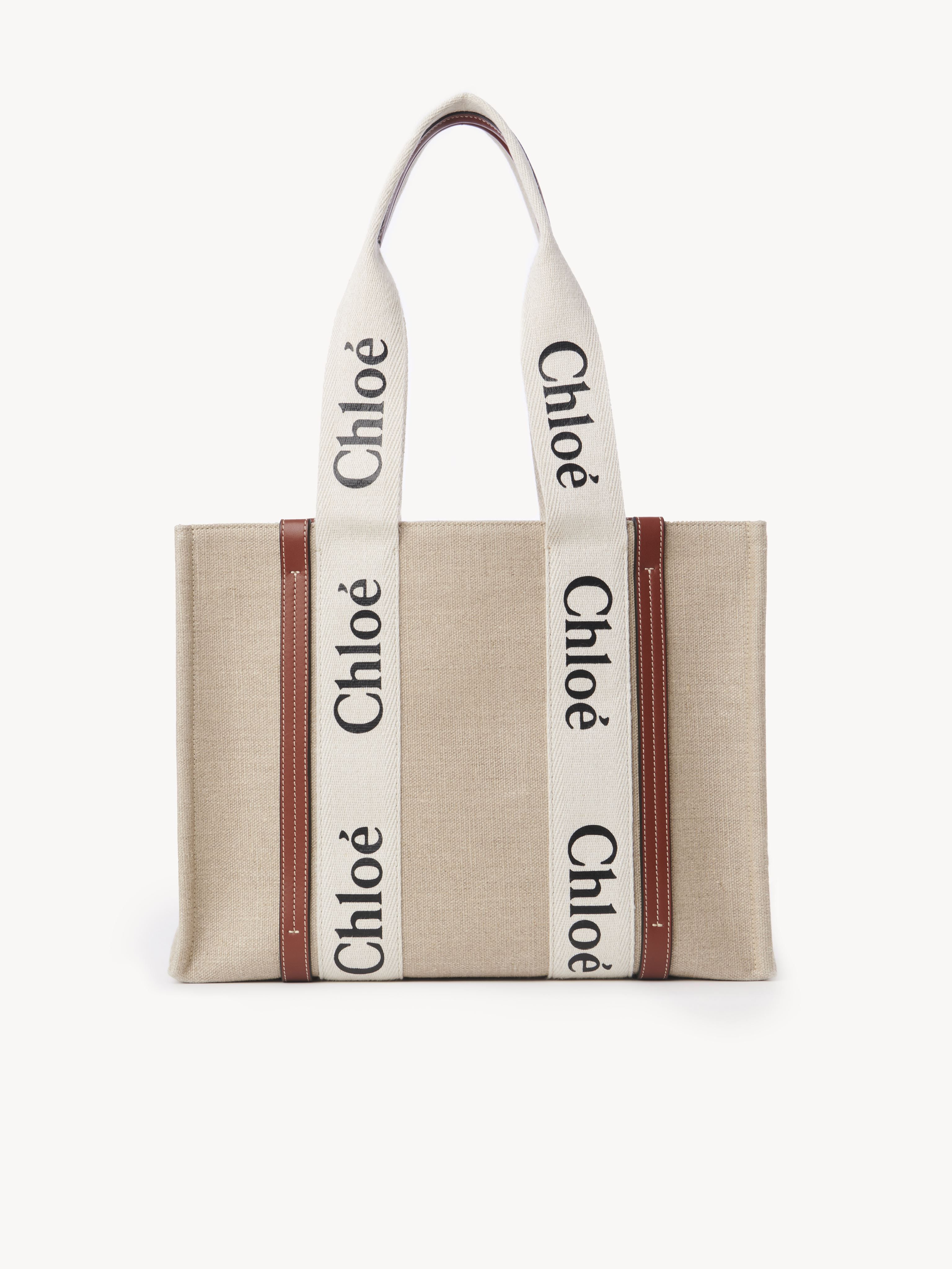CHLOÉ Medium Woody tote bag Multicolor Size OneSize 100% Linen, Calf-skin leather, Polyester | Chloe US