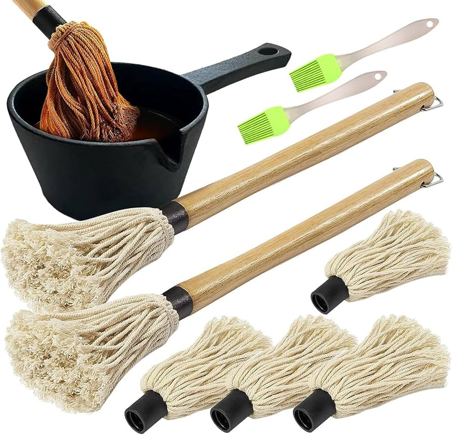 BBQ Mop Brush and Cast Iron Sauce Pot Set, 11-in-1 Value Pack includes 2Pcs Wooden Long Handle, 6... | Amazon (US)