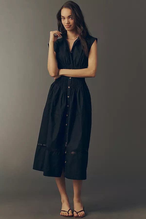 Maeve 100% Cotton Waisted Midi Shirt Dress | Anthropologie (US)