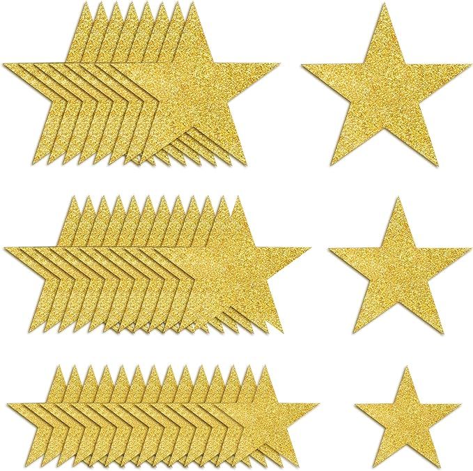 120 PCS Glitter Gold Five Star Cutouts Paper Star Cutouts Gold Star Cutouts for Bulletin Board St... | Amazon (US)