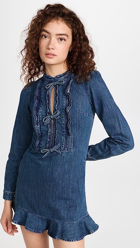 Self Portrait Dark Wash Denim Ruffle Dress | SHOPBOP | Shopbop