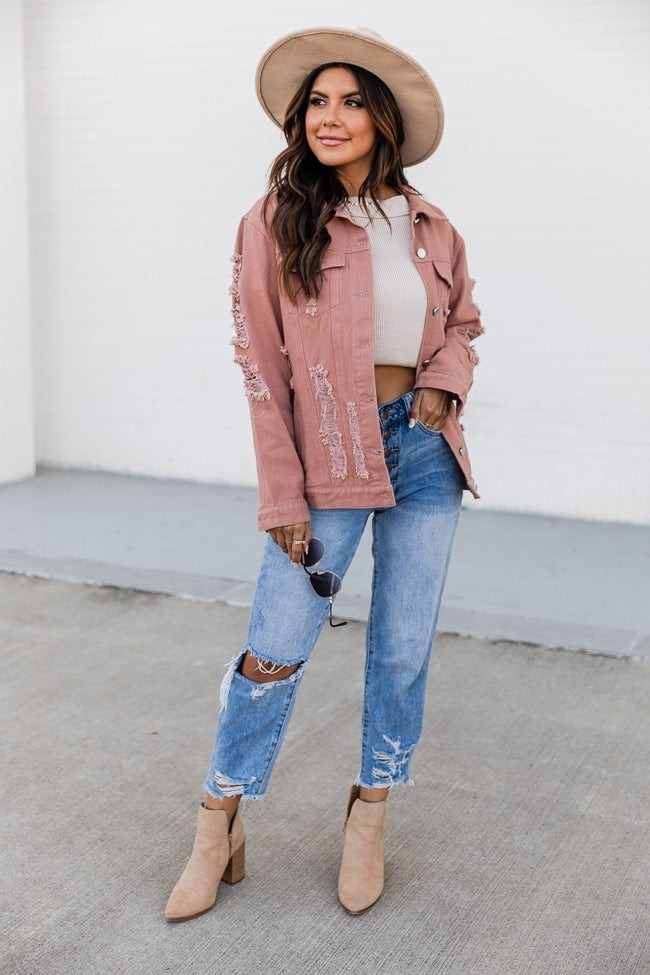 Can't Resist This Mauve Distressed Oversized Jacket | The Pink Lily Boutique