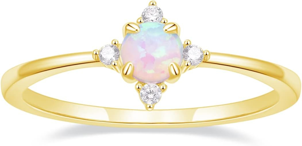 SHINYSO 14K Gold Plated Wedding Band for Women Thin Stackable Rings Opal Dainty Cubic Zirconia CZ... | Amazon (US)