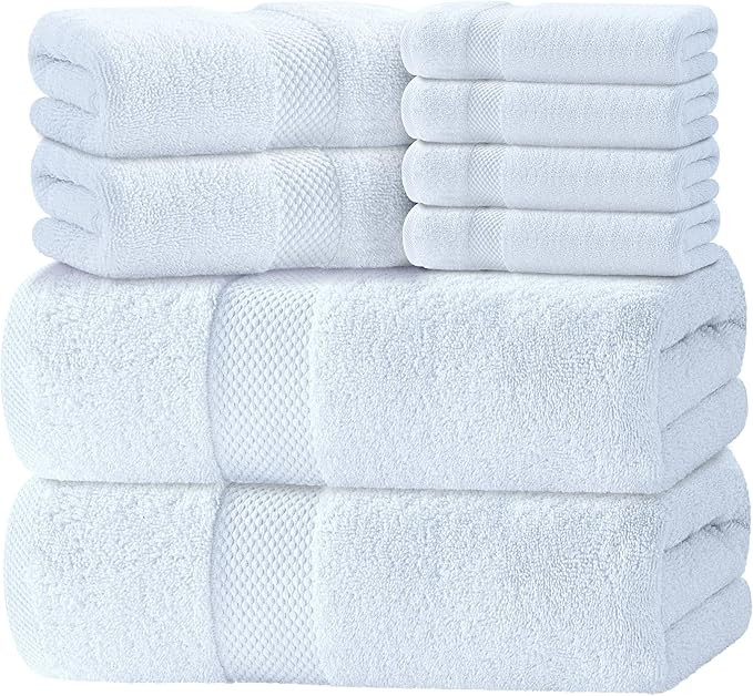 Luxury White Bath Towel Set of 8 Pieces - 100% Turkish Cotton 700 GSM Highly Absorbent Towels for... | Amazon (US)