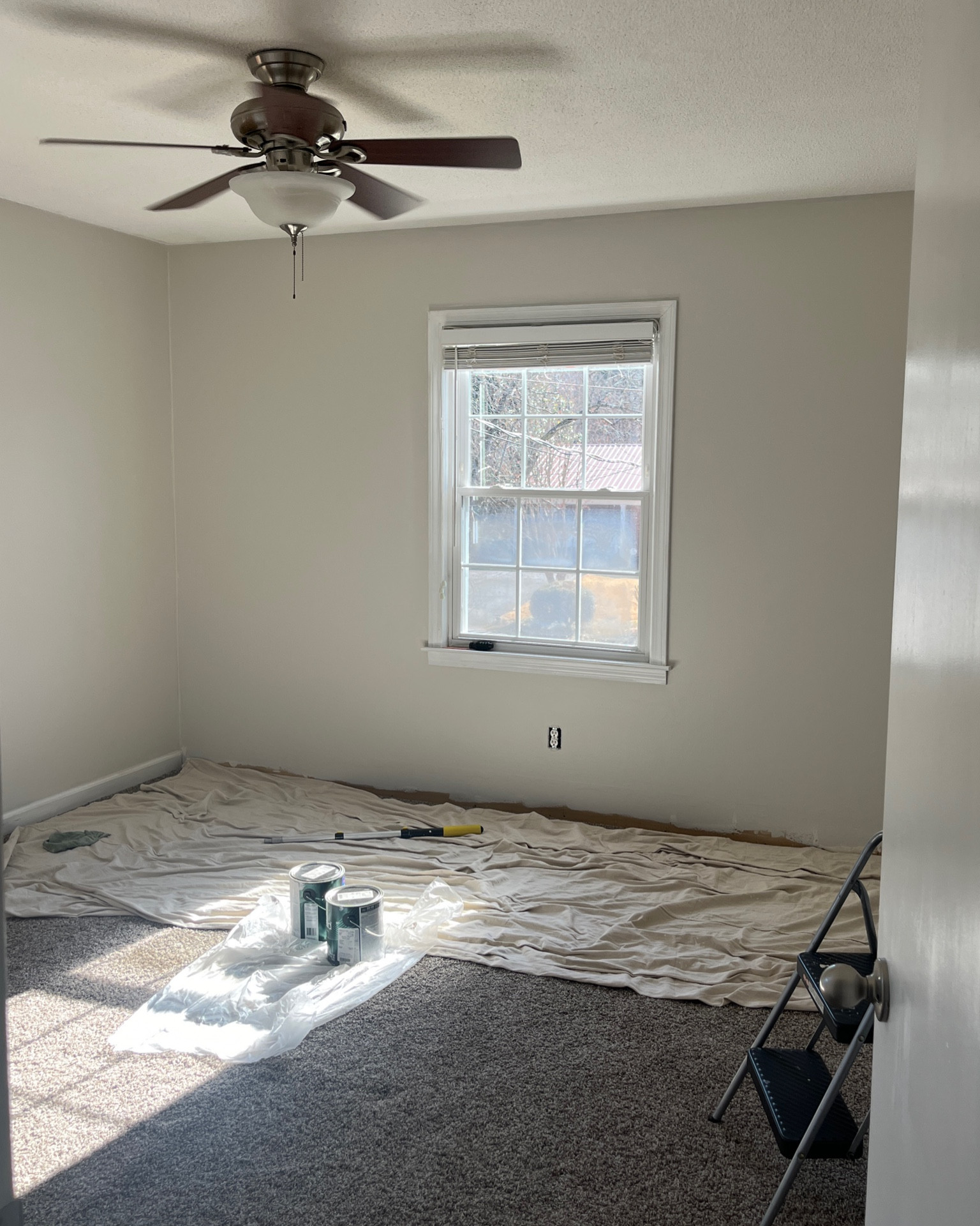 Nursery Greige Paint Color: SHERWIN WILLIAMS DRIFT OF MIST 

This is after one coat! 