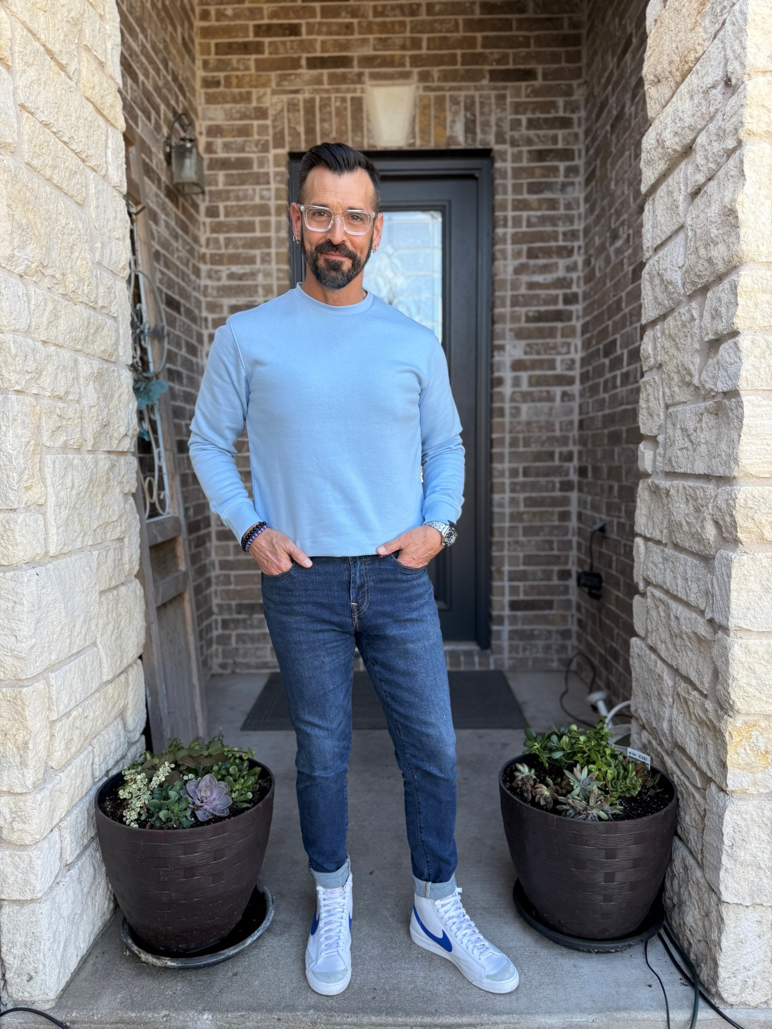 Embracing my blues as we get into Spring. And I get asked about my glasses all the time so I’ve linked them too. The great thing is clear actually DOES go with everything  

#LTKMens #LTKOver40 #LTKSeasonal